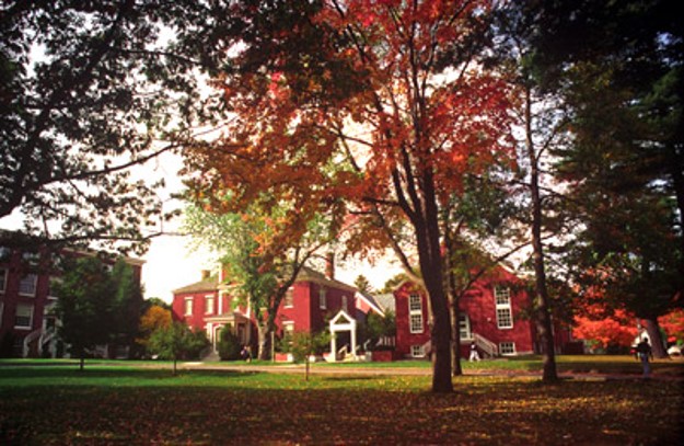 exterior view of library and alumni hall in autumn,1996
