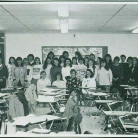 Dental Hygiene program class 1993 gathered in front of classroom