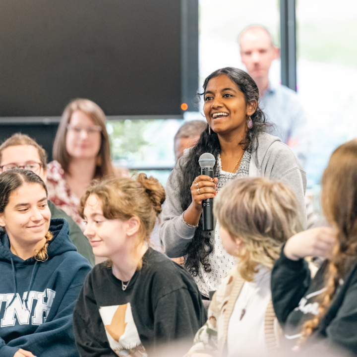 A student asks a question at the 2023 Donna Loring lecture.