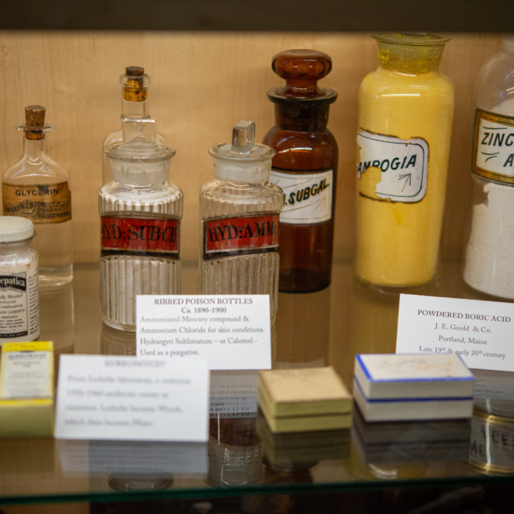 detail of antique pharmaceutical jars