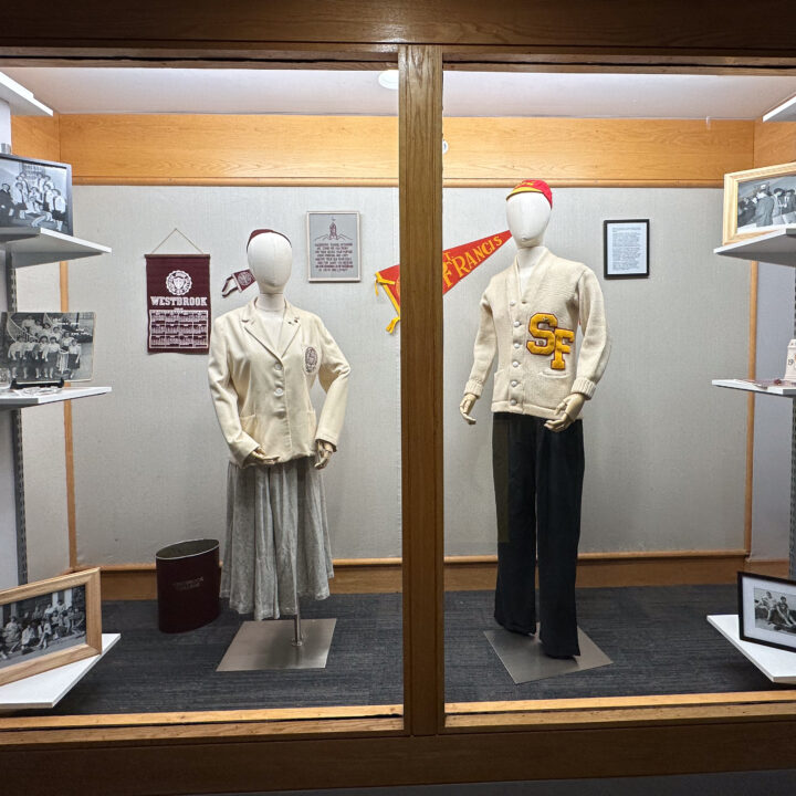 Display case showing St. Francis exhibit