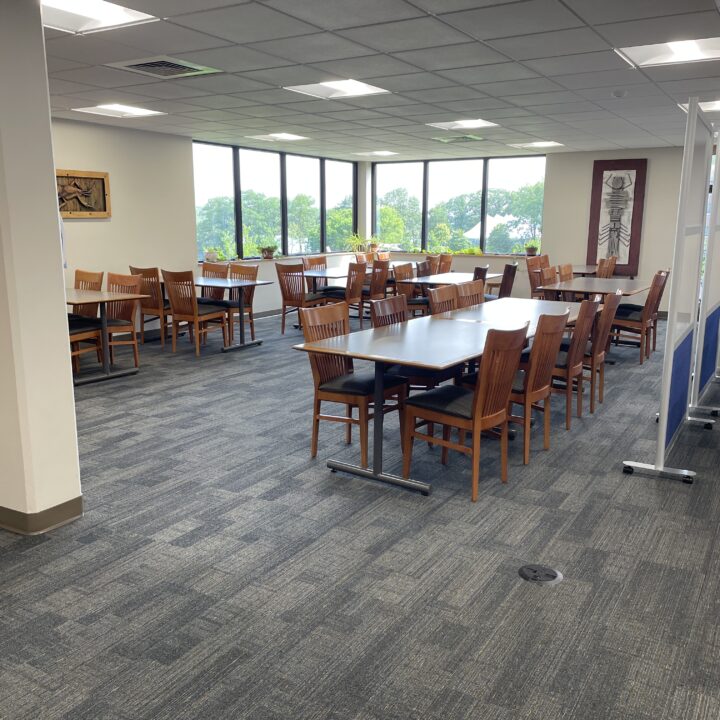 study tables on library main floor