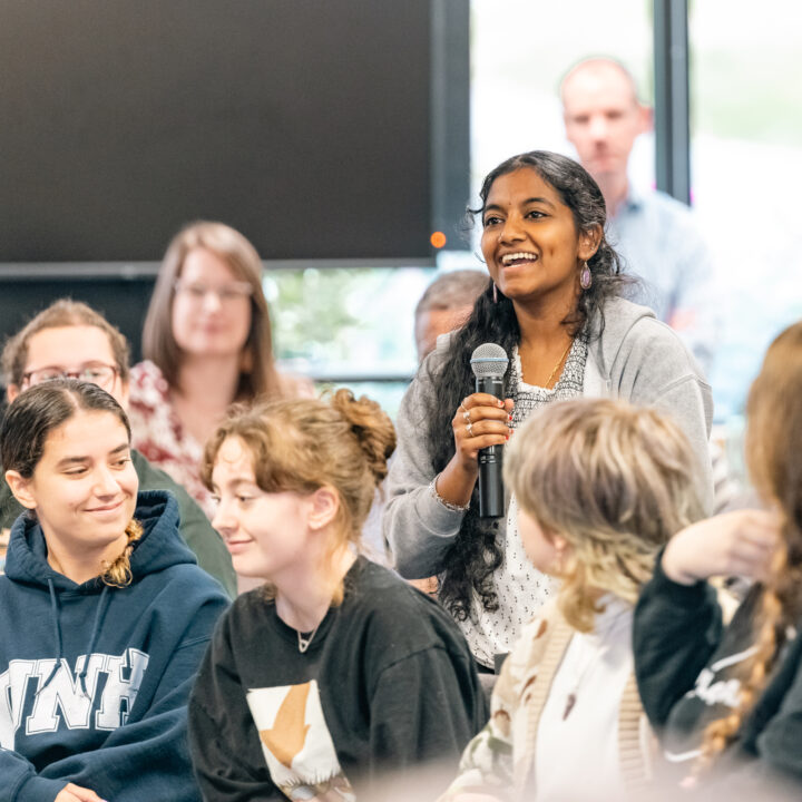 A student asks a question at the 2023 Donna Loring lecture.